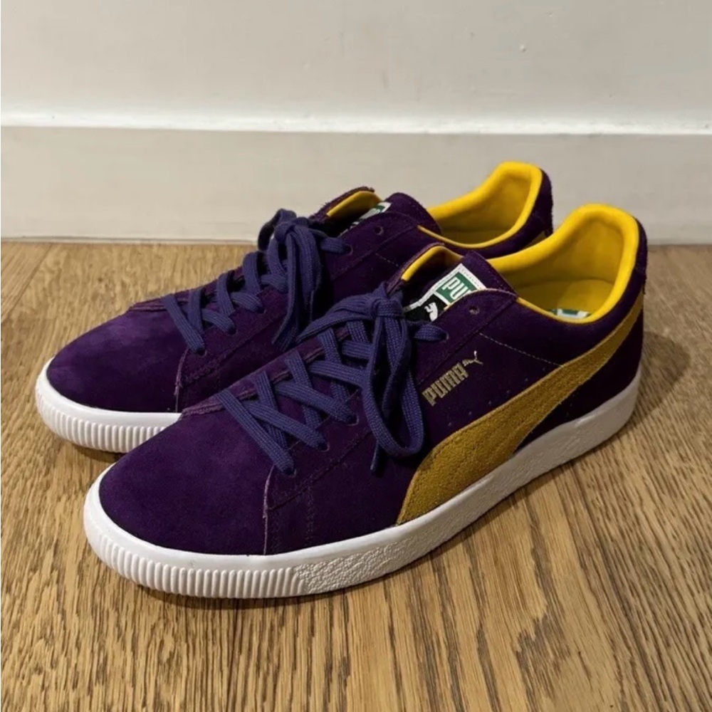 Puma Suede. Made in Japan. Purple and yellow. Size US 8.5. Lightly used. No box.